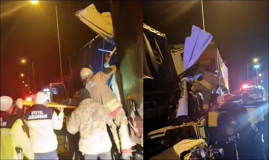 Kamyonlar çarpıştı: 1 ölü, 1 yaralı