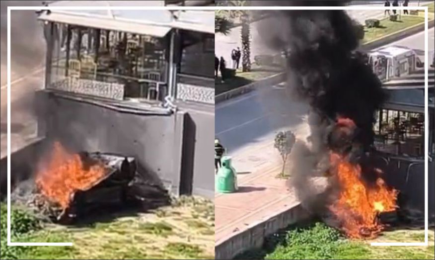 İş yerinin duvarına çarpan otomobil alev aldı: 1 yaralı