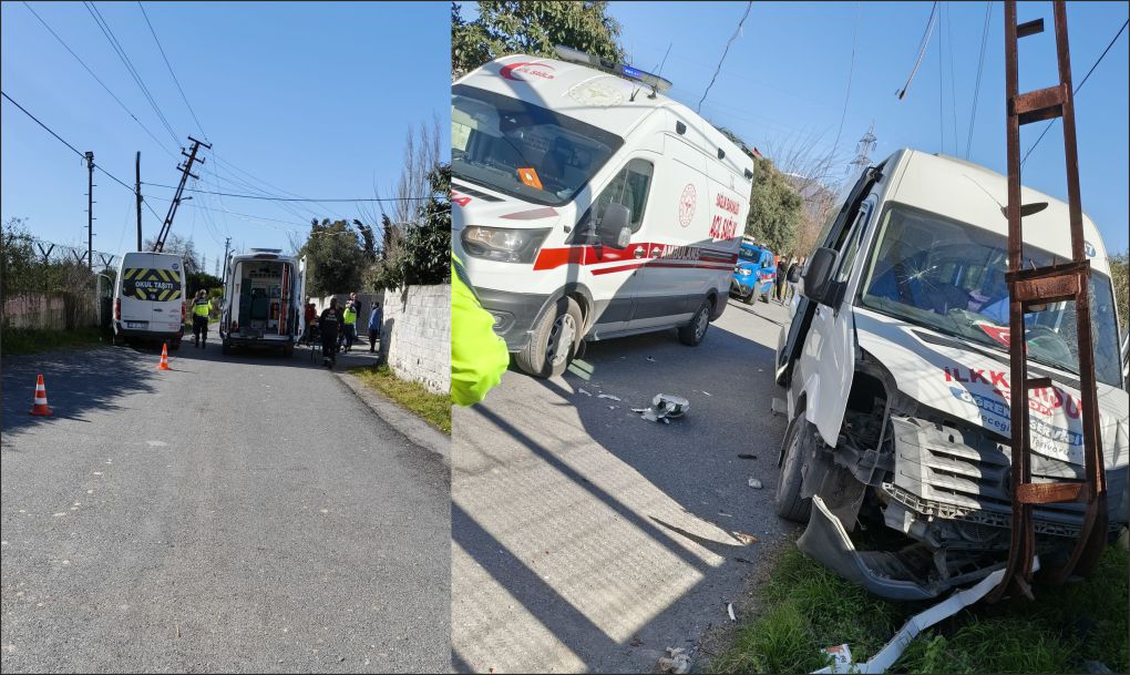 Dörtyol'da öğrenci servisi elektrik direğine çarptı: 4 yaralı