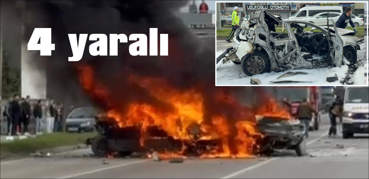 Zincirleme kaza: 3 otomobil alev alev yandı, 4 yaralı