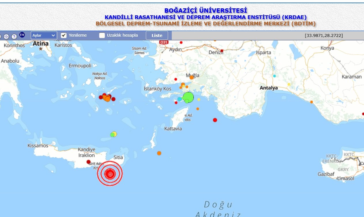 Girit Adası açıklarında 5 büyüklüğünde deprem oldu