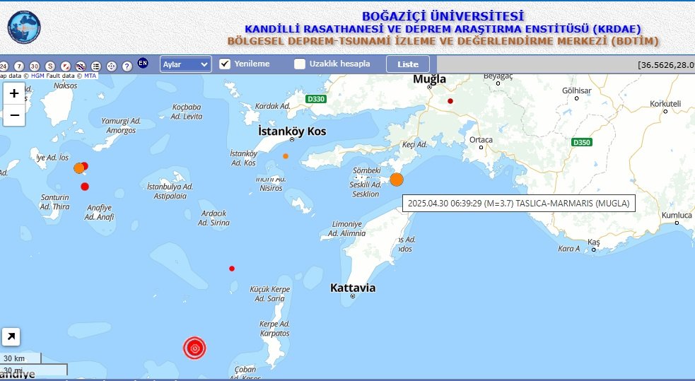 Marmaris’te 3.7 büyüklüğünde deprem