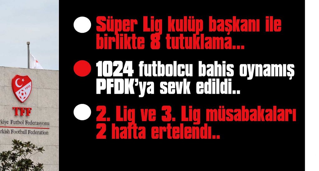 TFF, bahis oynadığı tespit edilen 1024 futbolcuyu açıkladı