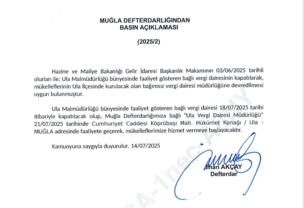 Ula’da Vergi Dairesi Müdürlüğü açıldı