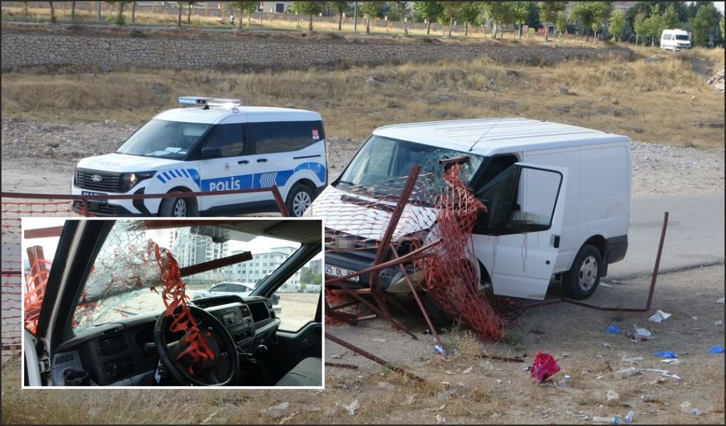 Demir korkuluk sürücünün kafasına saplandı