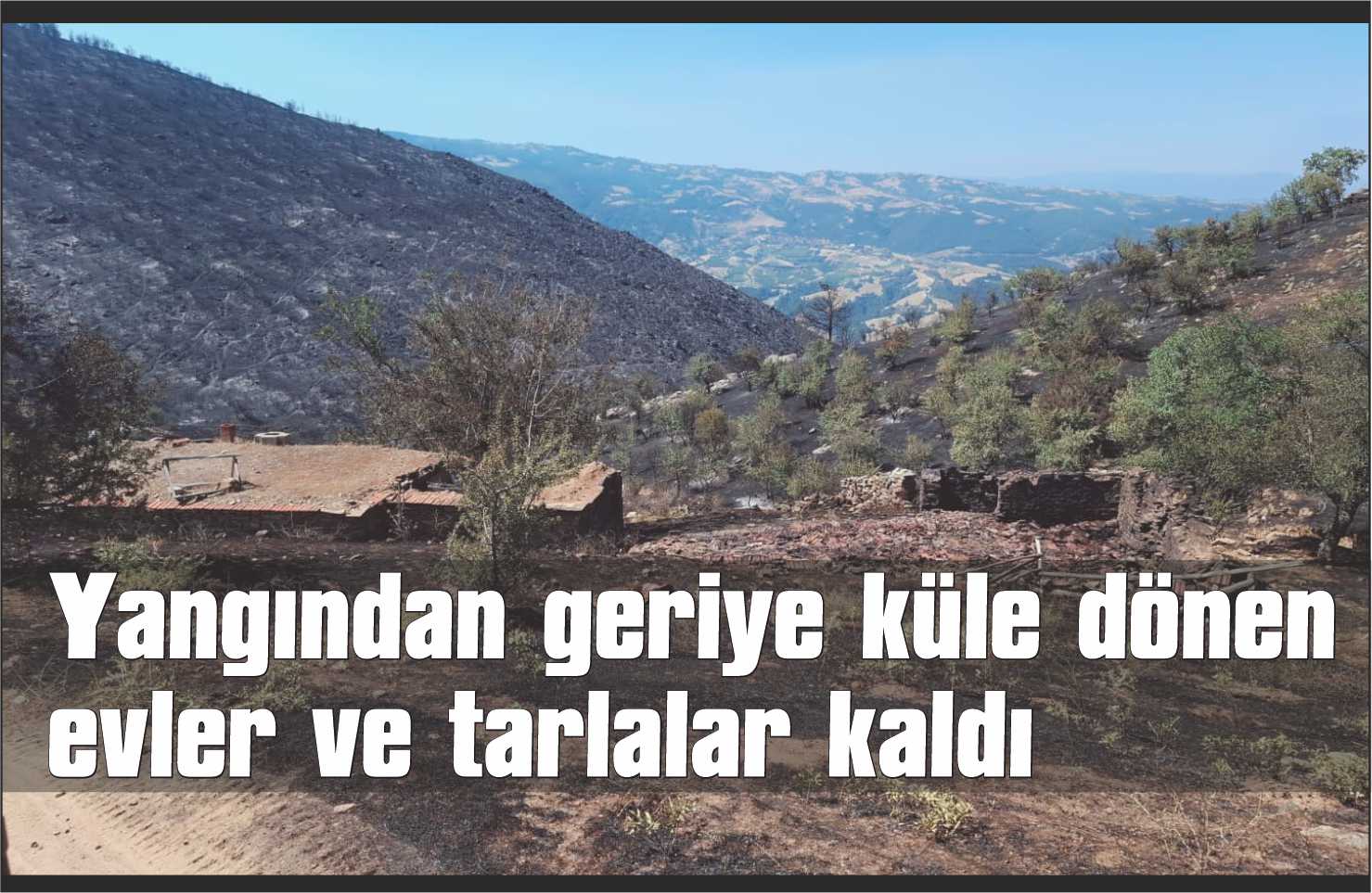 Yangından geriye küle dönen evler ve tarlalar kaldı