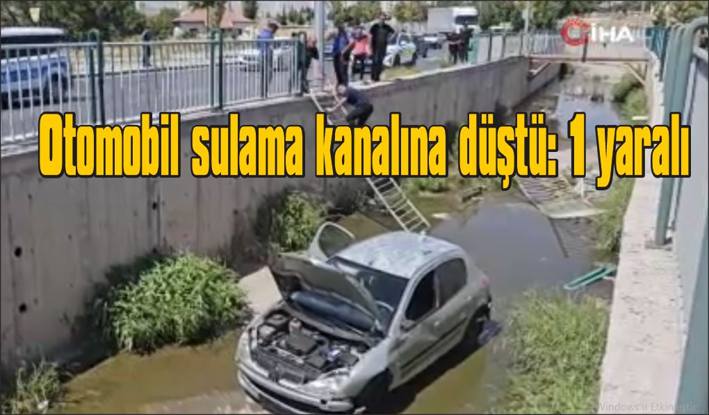 Yoldan çıkan otomobil sulama kanalına düştü
