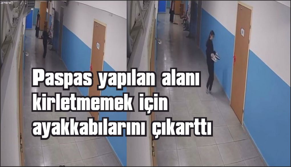 Paspas yapılan alanı kirletmemek için ayakkabılarını çıkarttı