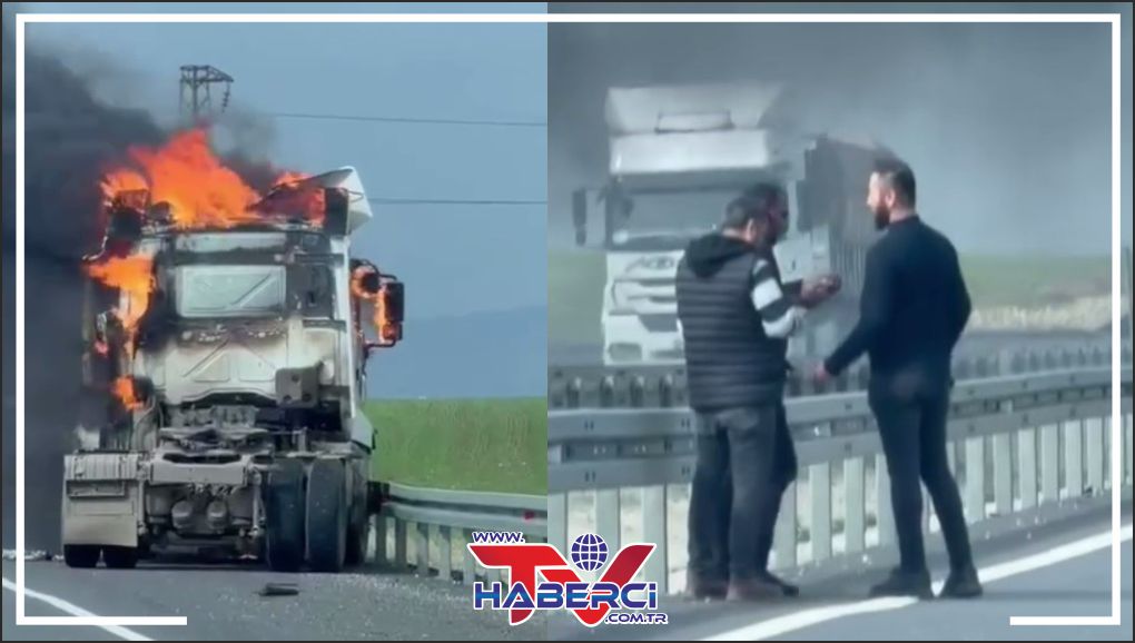 Seyir halindeyken alev alev yanan tır kullanılmaz hale geldi