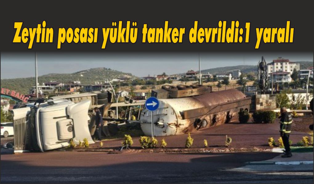 Zeytin posası yüklü tanker devrildi