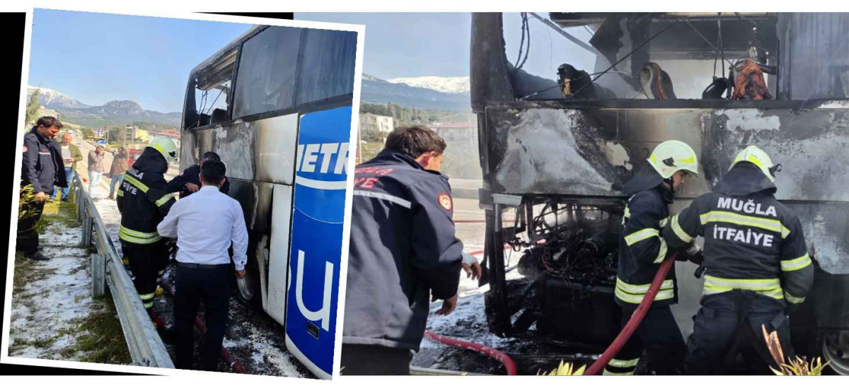 Seydikemer’de seyir halindeki yolcu otobüsünde yangın paniği