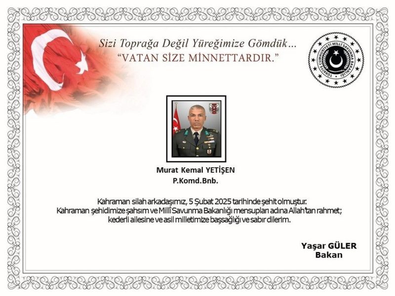 Binbaşı Murat Kemal Yetişen şehit oldu