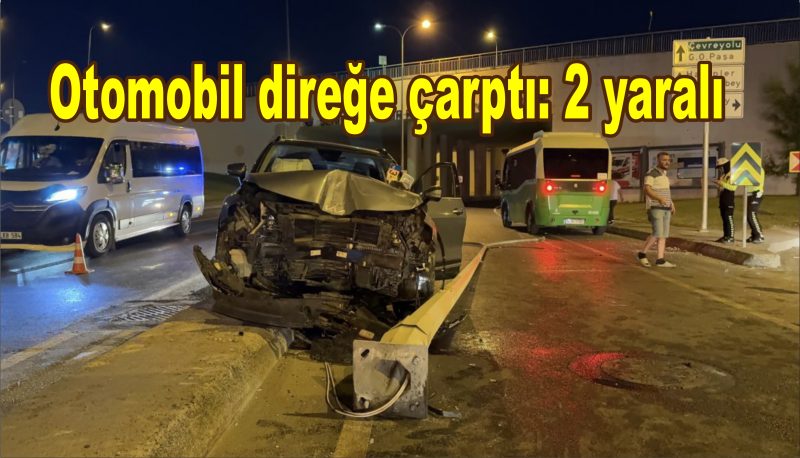 Otomobil direğe çarptı: 2 yaralı