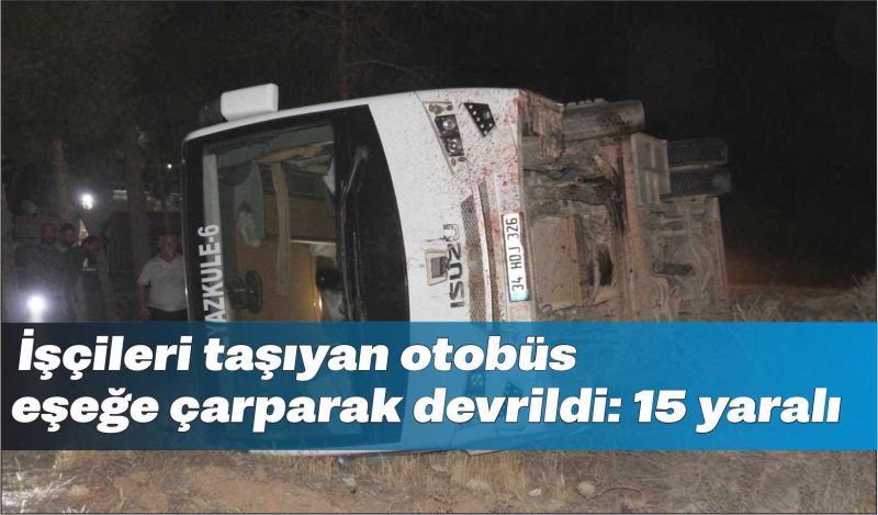 İşçileri taşıyan otobüs eşeğe çarparak devrildi: 15 yaralı