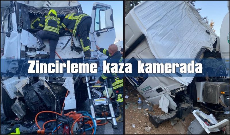 Otoyoldaki zincirleme kaza kamerada