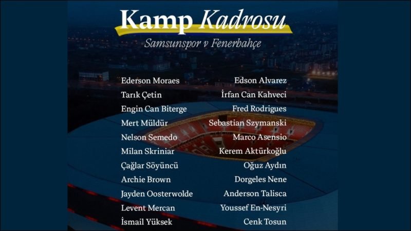 Fenerbahçe’nin Samsunspor kamp kadrosu belli oldu