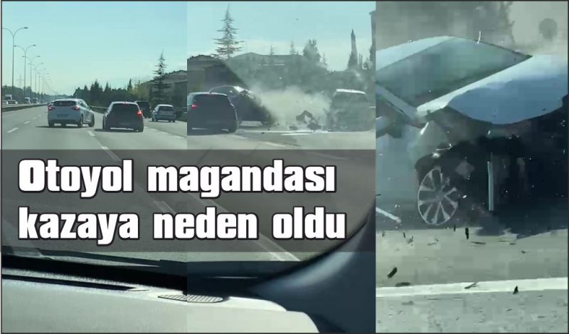 Otoyol magandası bebekli otomobili sıkıştırdı, 5 araç birbirine girdi