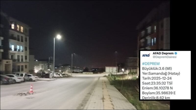 Hatay’da 3,6 büyüklüğünde deprem