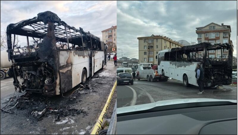 İşçi servisi alevlere teslim oldu