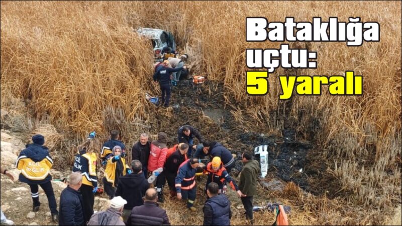 Araç bataklığa uçtu: 5 yaralı
