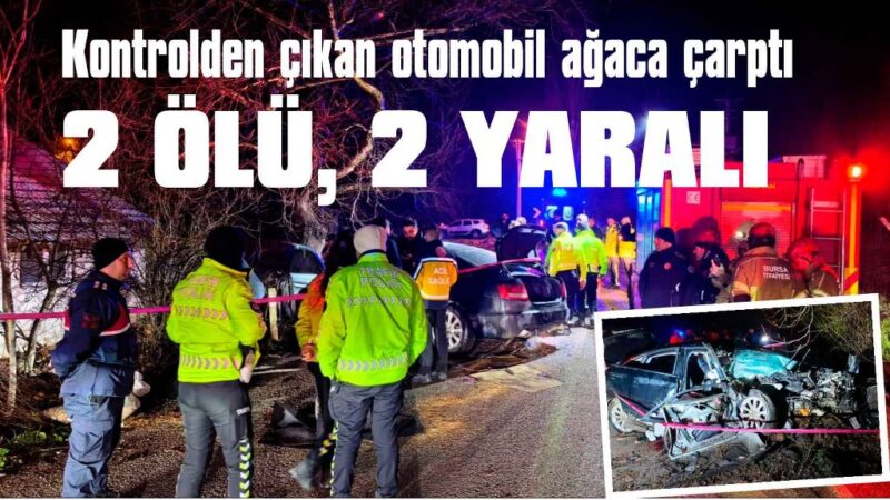 Kontrolden çıkan otomobil ağaca çarptı: 2 ölü, 2 yaralı