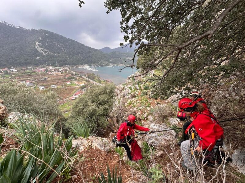 Marmaris’te kayalıklarda mahsur kalan köpek, keçi ve oğlak kurtarıldı