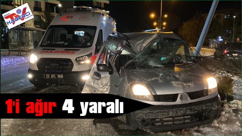 Hafif ticari araç direğe çarptı: 1’i ağır 4 yaralı