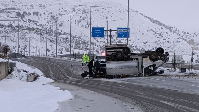 Kamyonet kazasında yola saçılan meyveler el birliğiyle toplandı