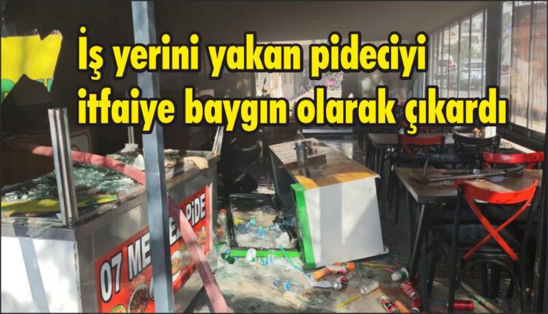 Baltayla kendini iş yerine kilitledi, yangın çıkardı