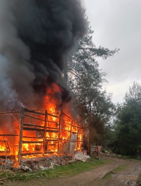 Hasır ev alevlere teslim oldu